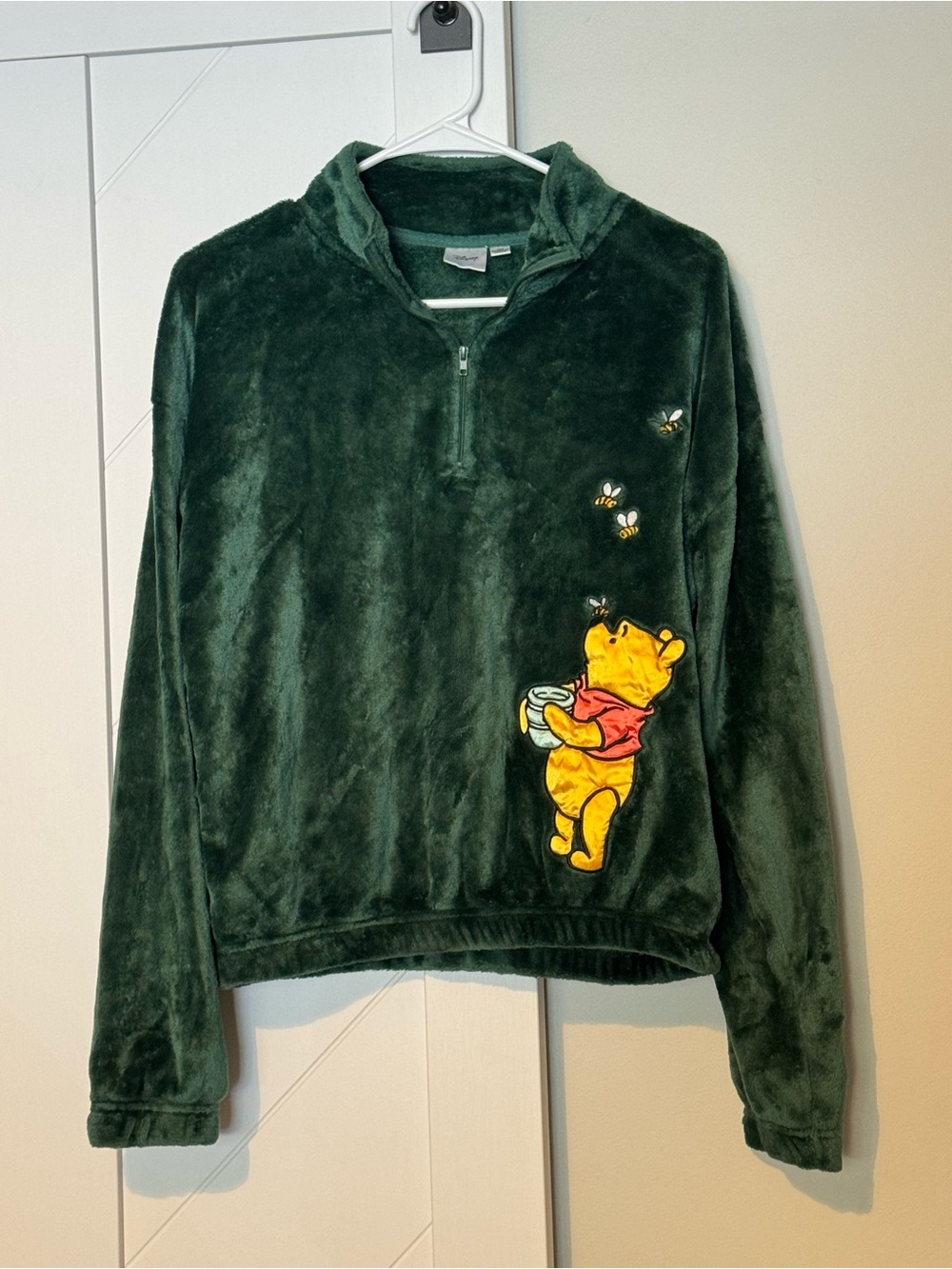 Disney Winnie the Pooh Plush Quarter Zip Fleece Pullover Green Small